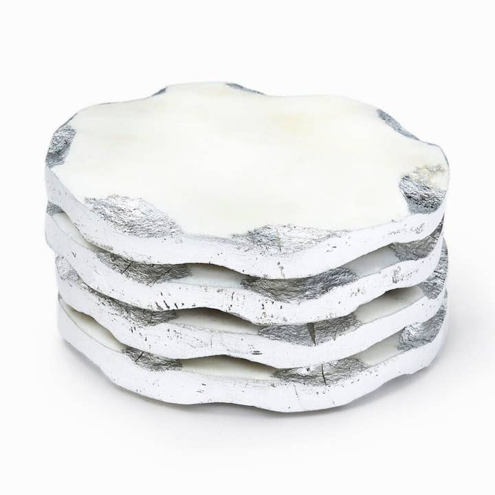 Marble Silver Organic Edge Coaster Set