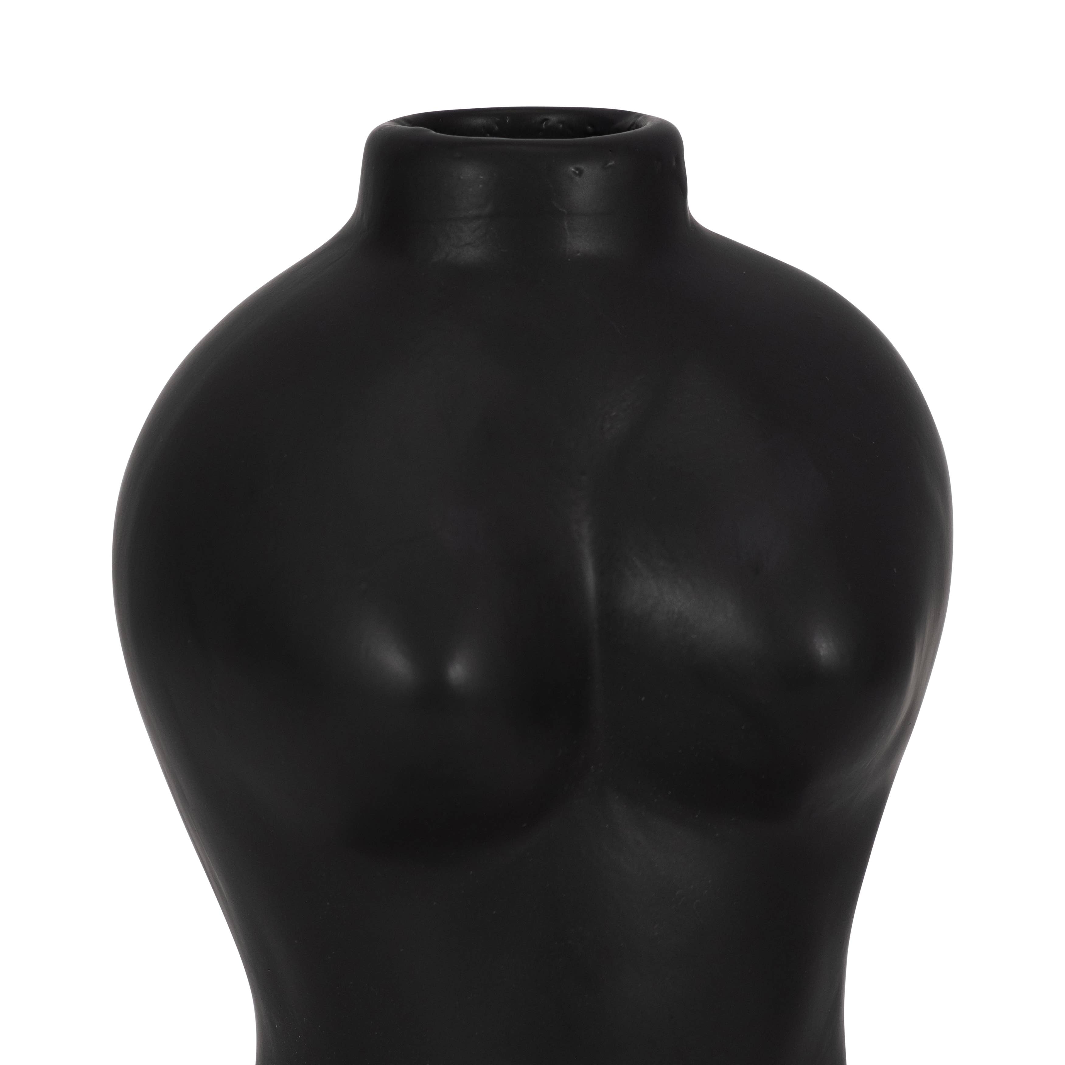 Body Form Vase - Black Stone Torso Modern Woman, 12 in.