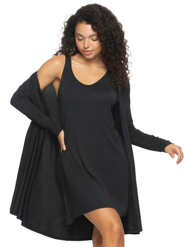 So Smooth Modal Tank Chemise & Wrap Set - Black