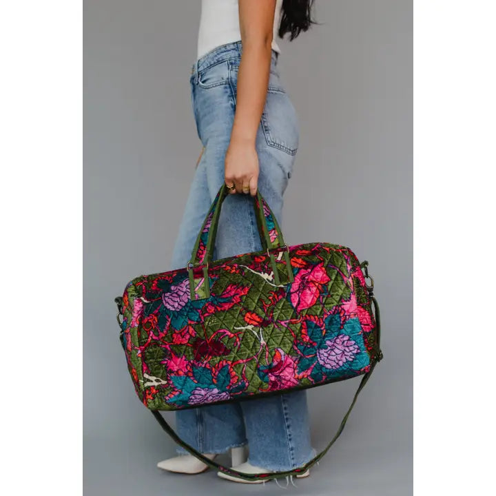 Olive & Multicolored Floral Duffel