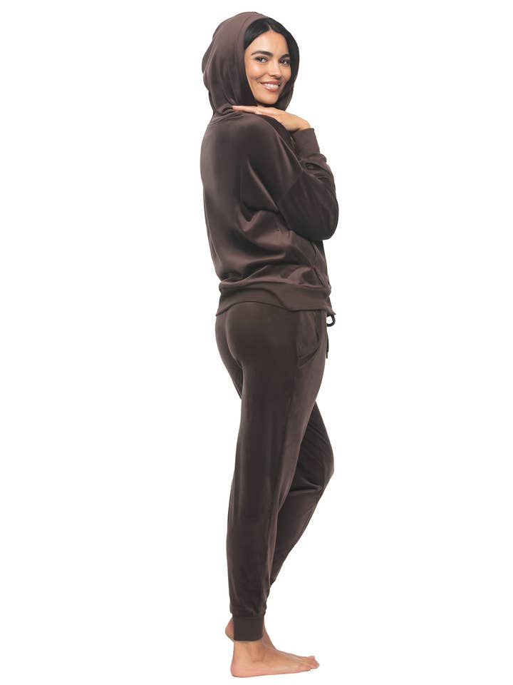 Luxe Velour Zip Hoodie and Jogger Set - Java