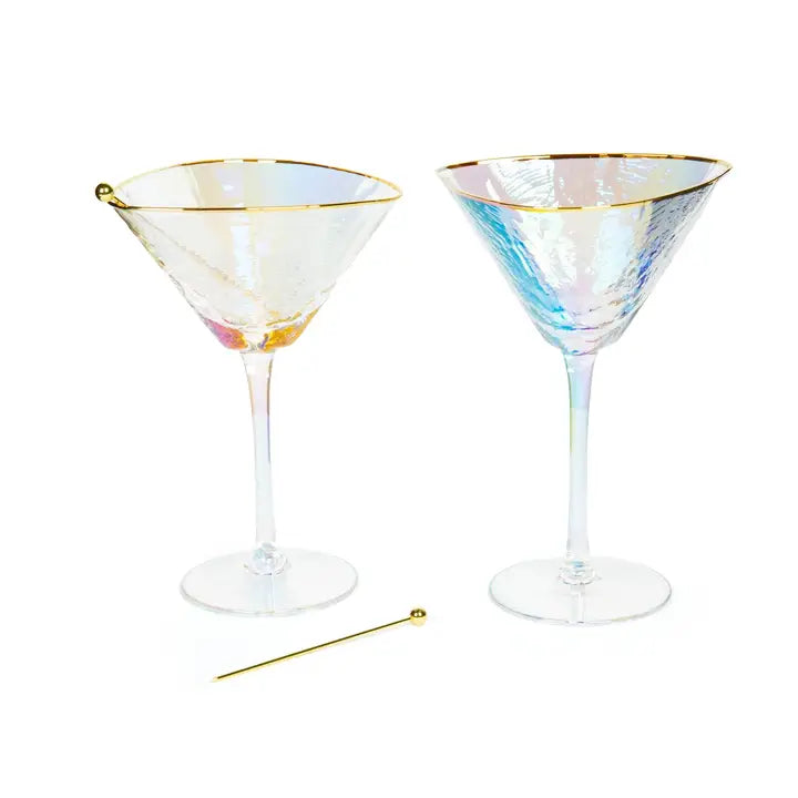 Iridescent Handmade Hammered Martini Glasses