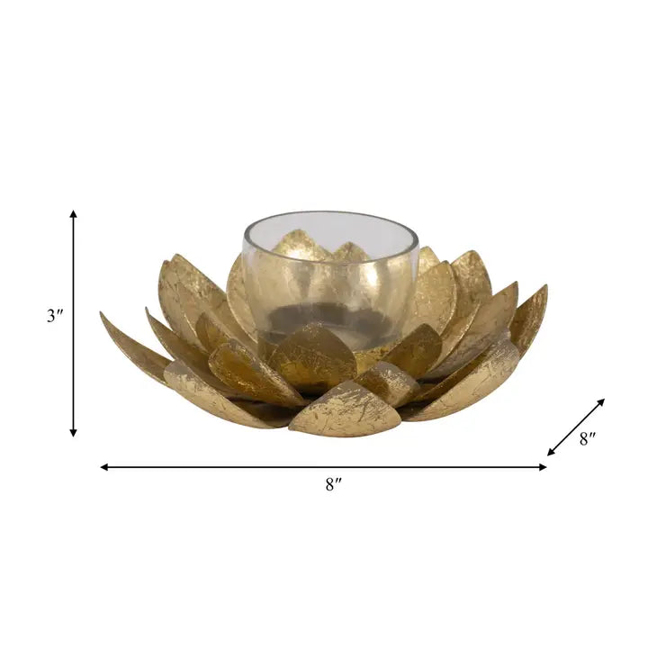 Metal Glass Lotus Votive Candle Holder