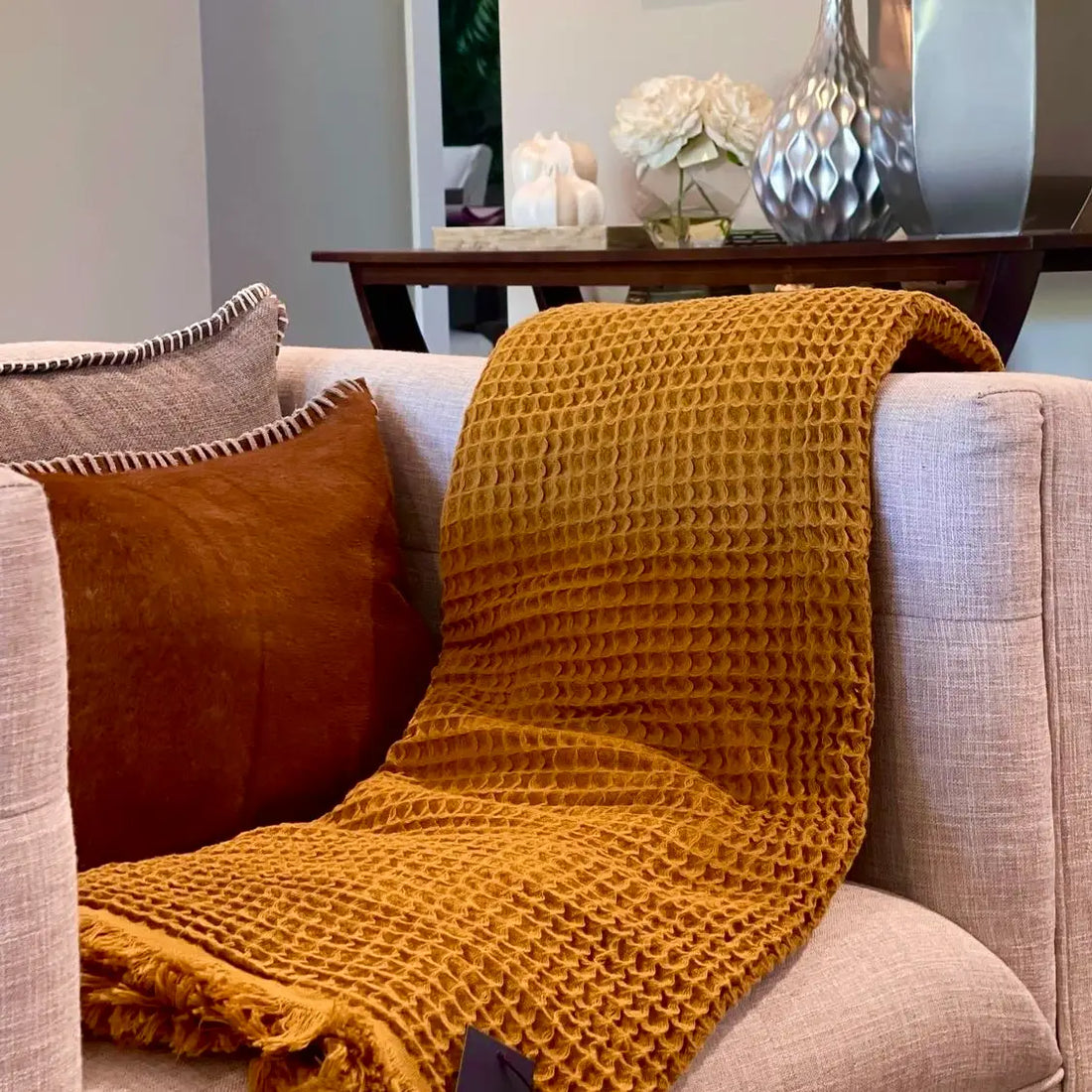 Waffle Soft 100% Turkish Cotton Blanket - Mustard