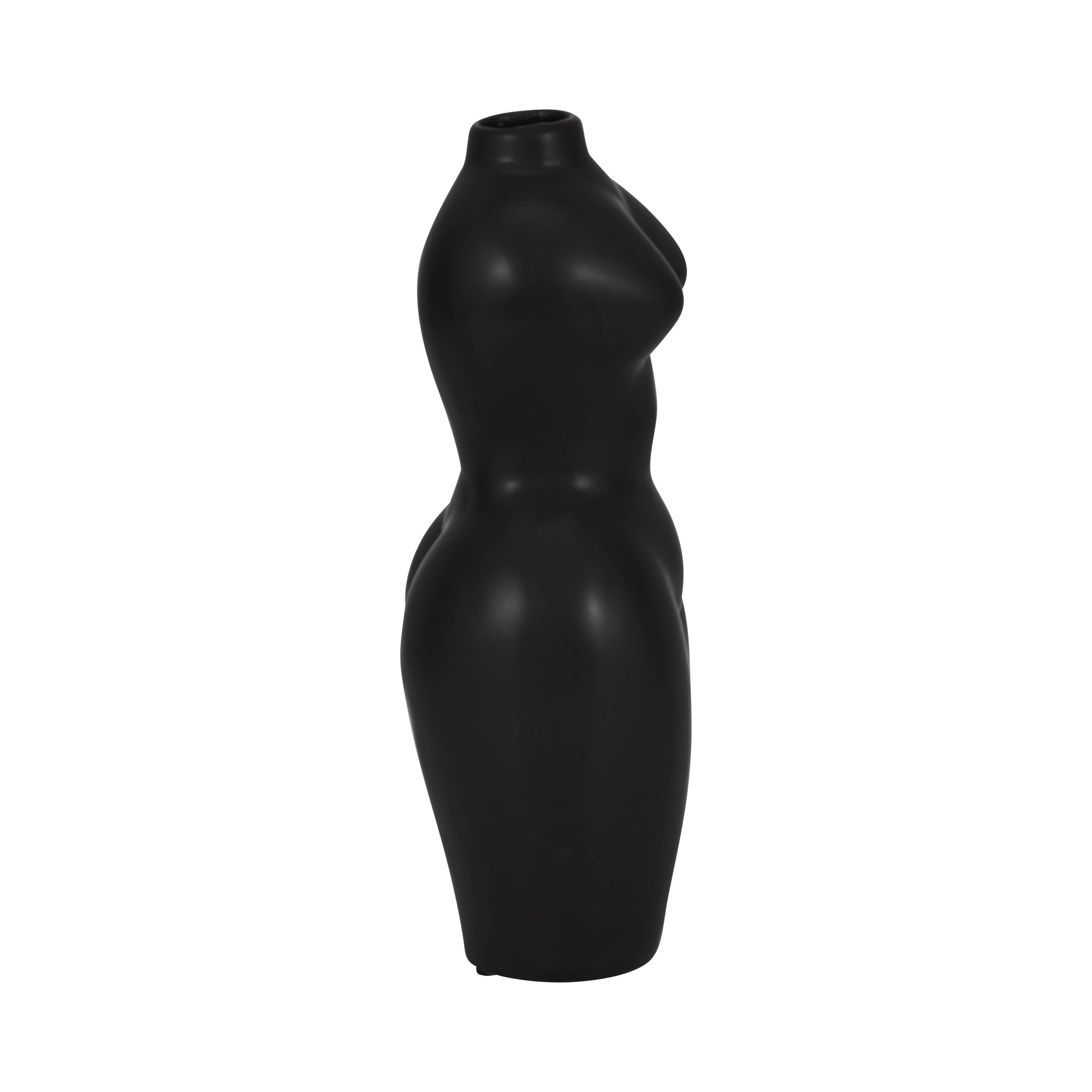 Body Form Vase - Black Stone Torso Modern Woman, 12 in.