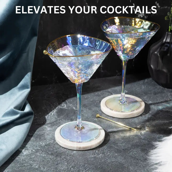 Iridescent Handmade Hammered Martini Glasses