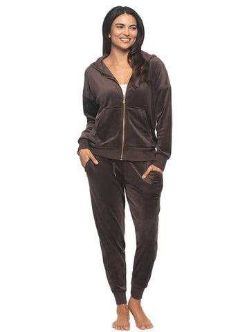 Luxe Velour Zip Hoodie and Jogger Set - Java