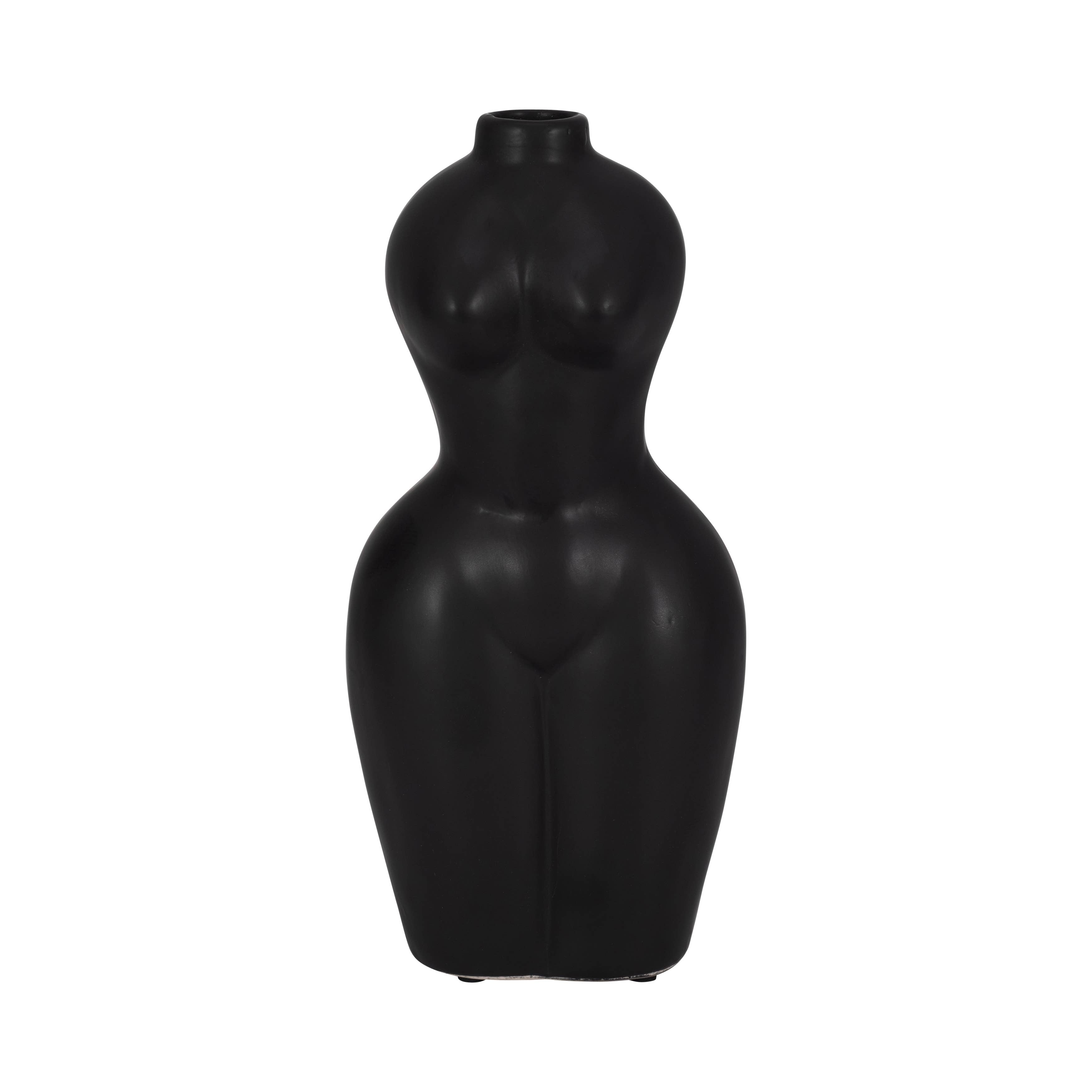 Body Form Vase - Black Stone Torso Modern Woman, 12 in.