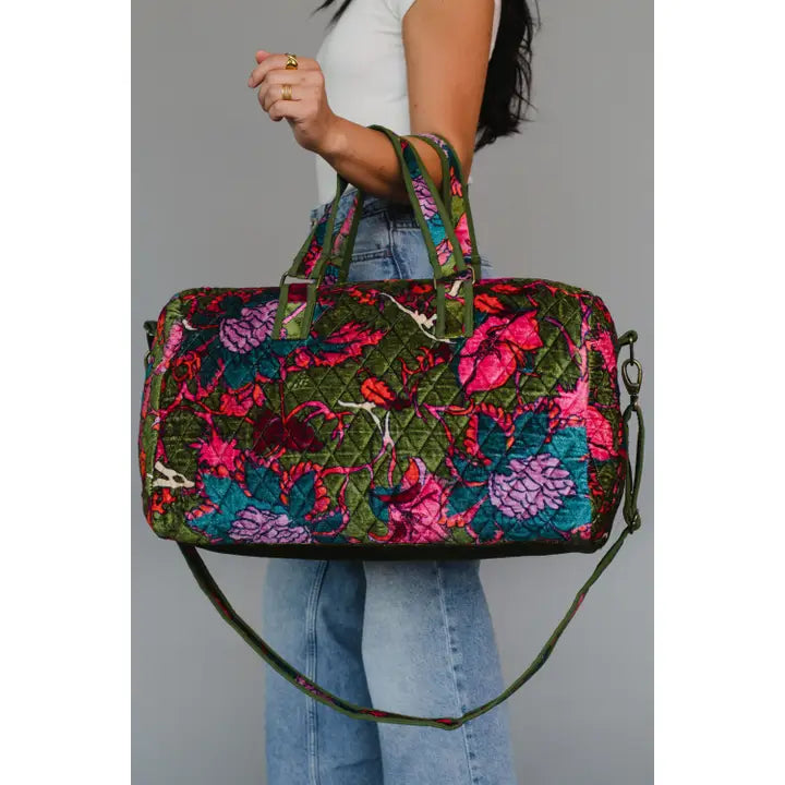 Olive & Multicolored Floral Duffel