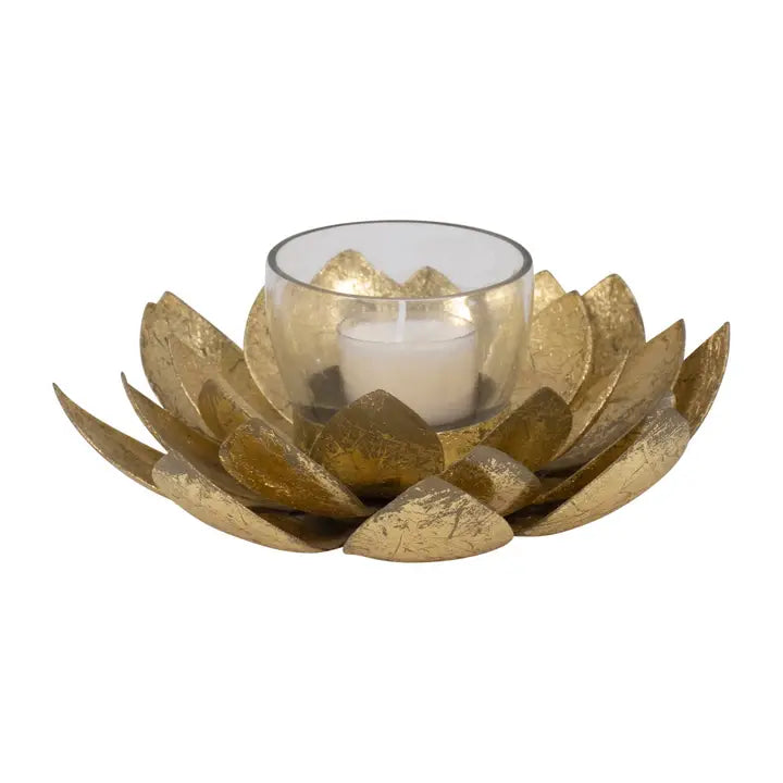 Metal Glass Lotus Votive Candle Holder