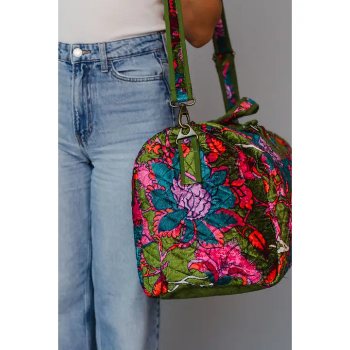 Olive & Multicolored Floral Duffel