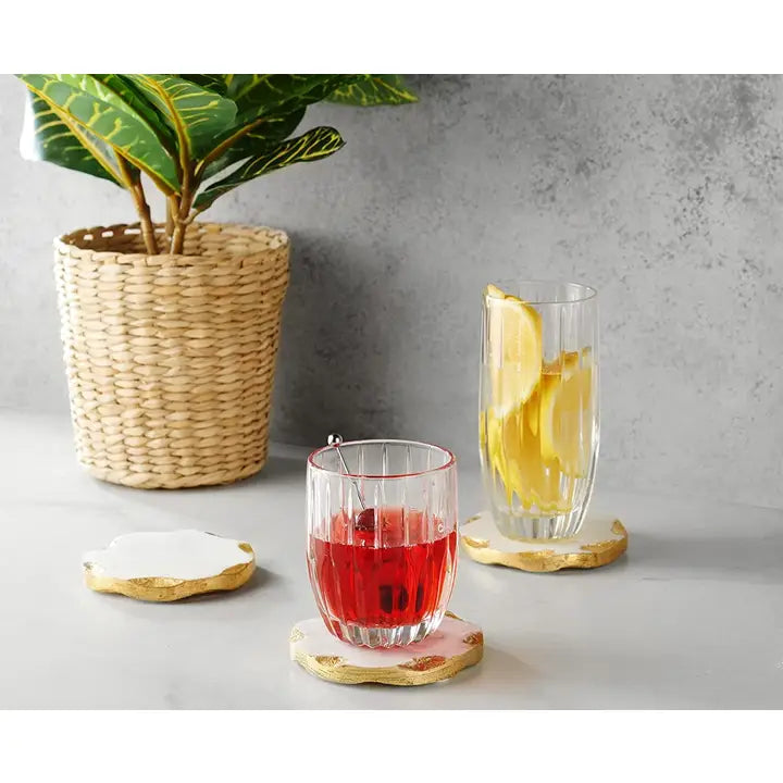 Set of 4 Round Marble Coasters Gold Edge