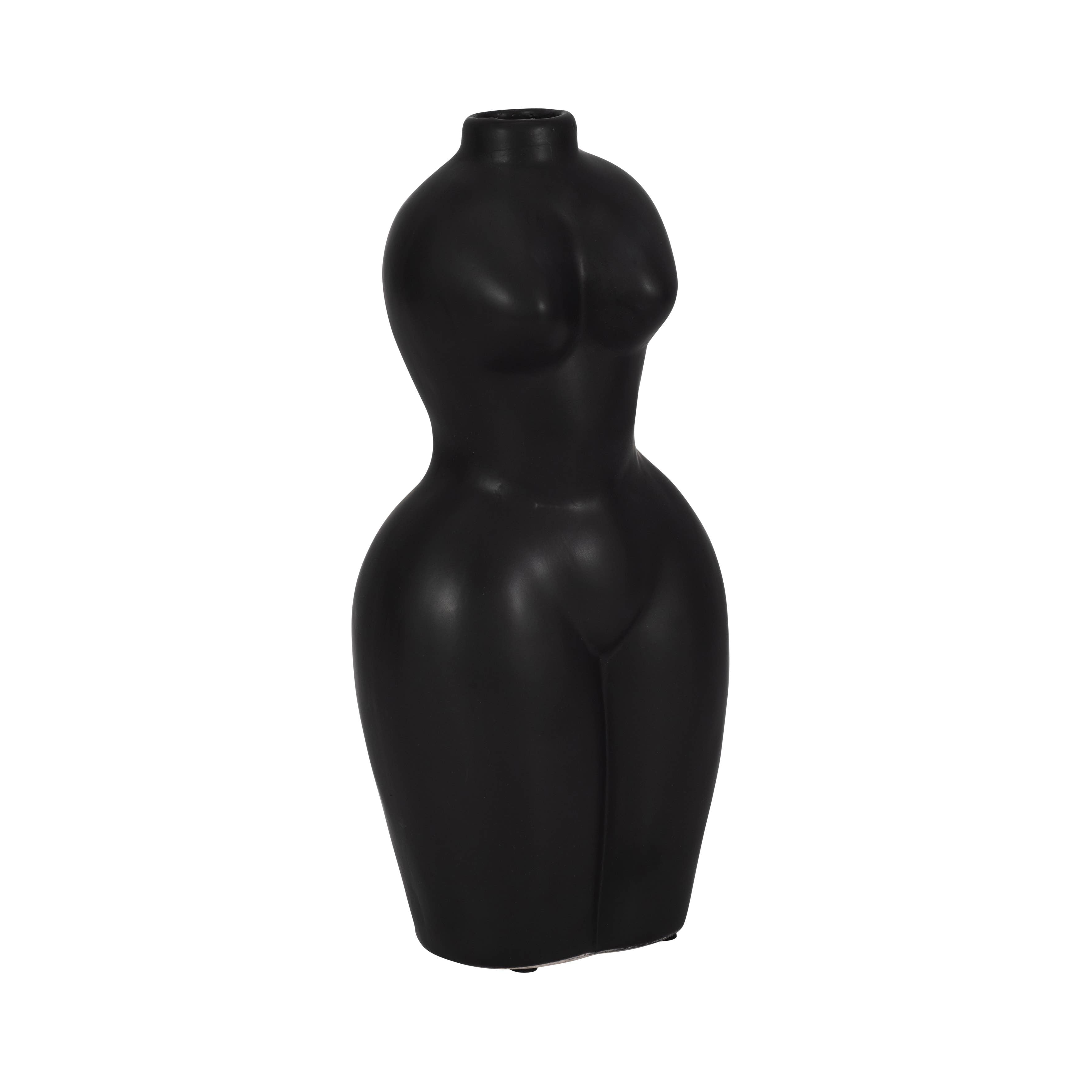 Body Form Vase - Black Stone Torso Modern Woman, 12 in.