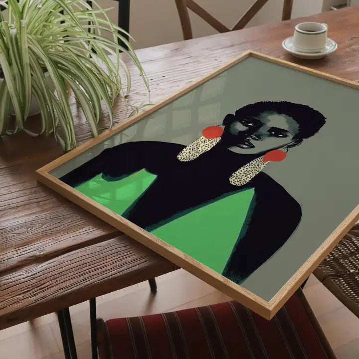 Vintage Green Portrait | Afro Caribbean Art |  Print only; Not Framed