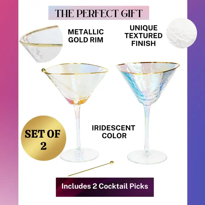 Iridescent Handmade Hammered Martini Glasses