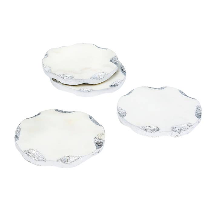 Marble Silver Organic Edge Coaster Set