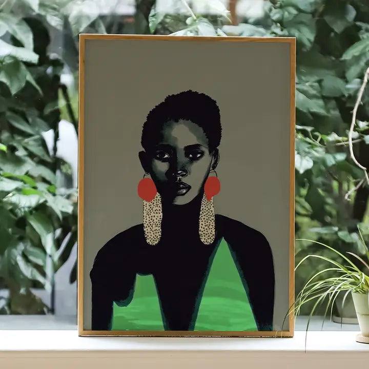 Vintage Green Portrait | Afro Caribbean Art |  Print only; Not Framed