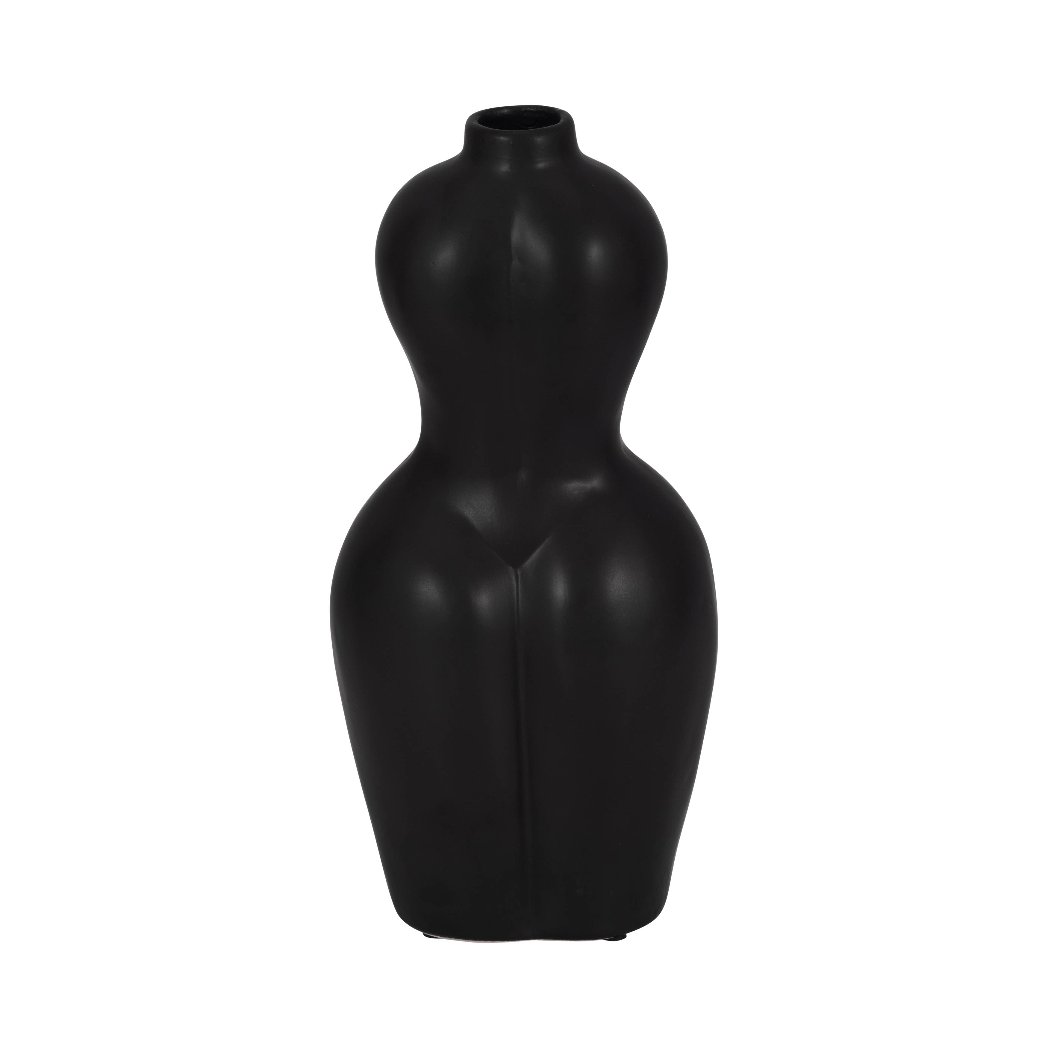 Body Form Vase - Black Stone Torso Modern Woman, 12 in.