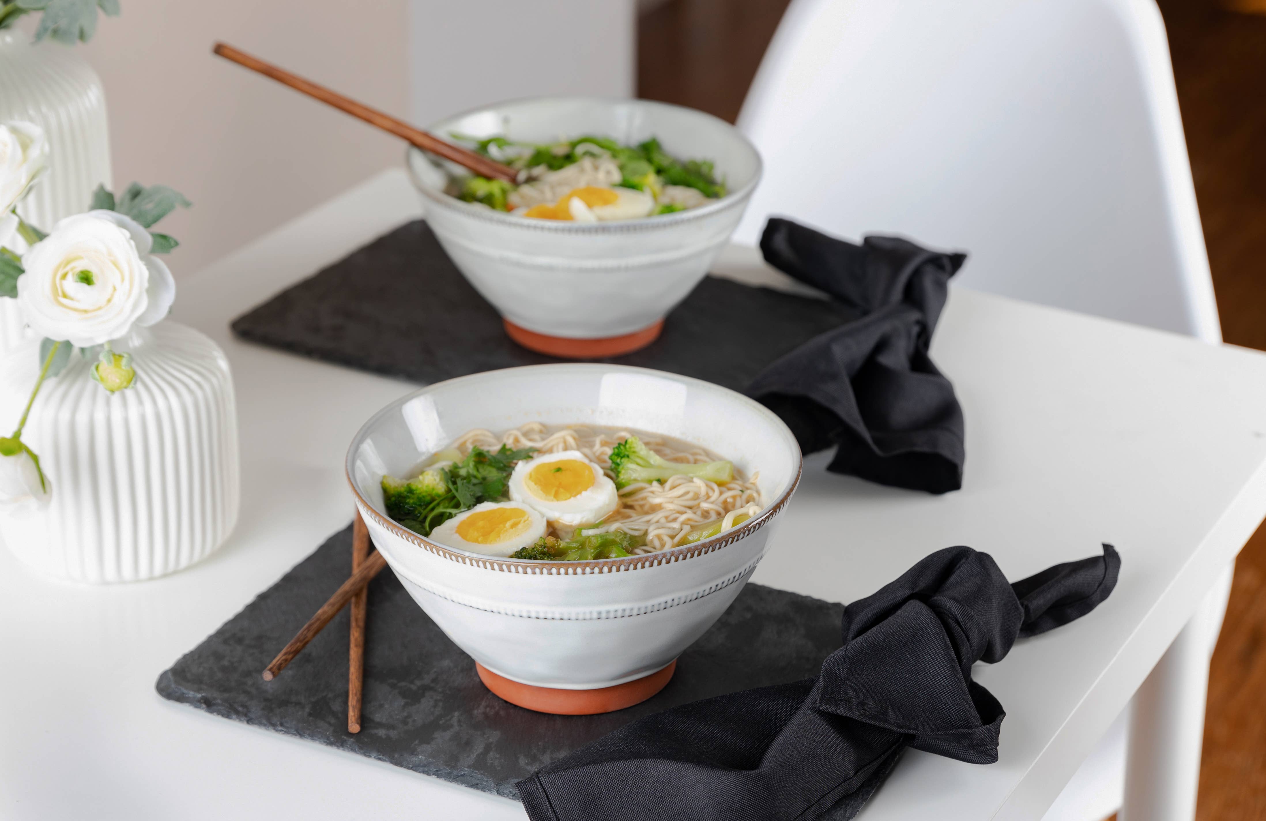 Kook Terracotta Ramen Bowls with Chopsticks, 36 oz, Set of 2